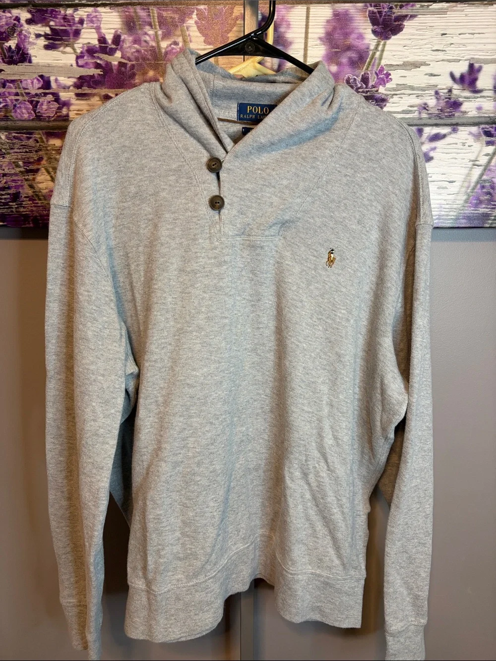 Men’s Ralph Lauren Estate Rib Gray Knit Shawl Collar Sweater EUC